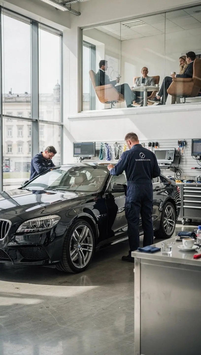 Sorgfältige Innenraumreinigung und Lederpflege in einem exklusiven Automobilstudio.